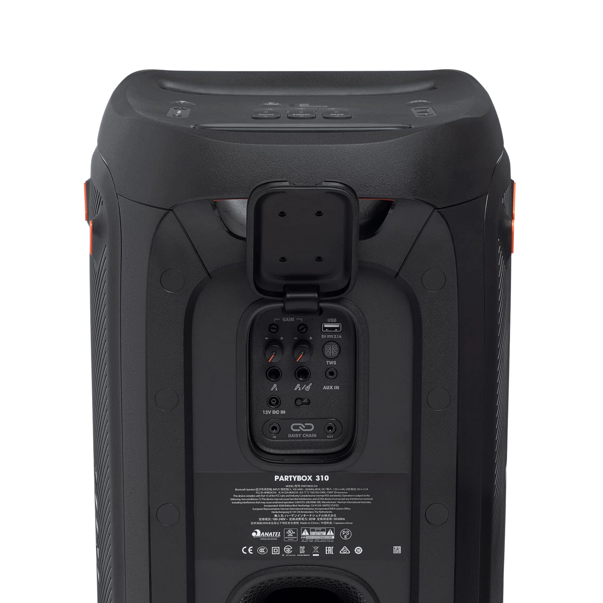 JBL PartyBox 310MC, Speaker Portatile per Feste, con Effetti di Luci, Microfono Cablato JBL, Design IPX4 Resistente agli Schizzi, 18 Ore di Riproduzione, Nero