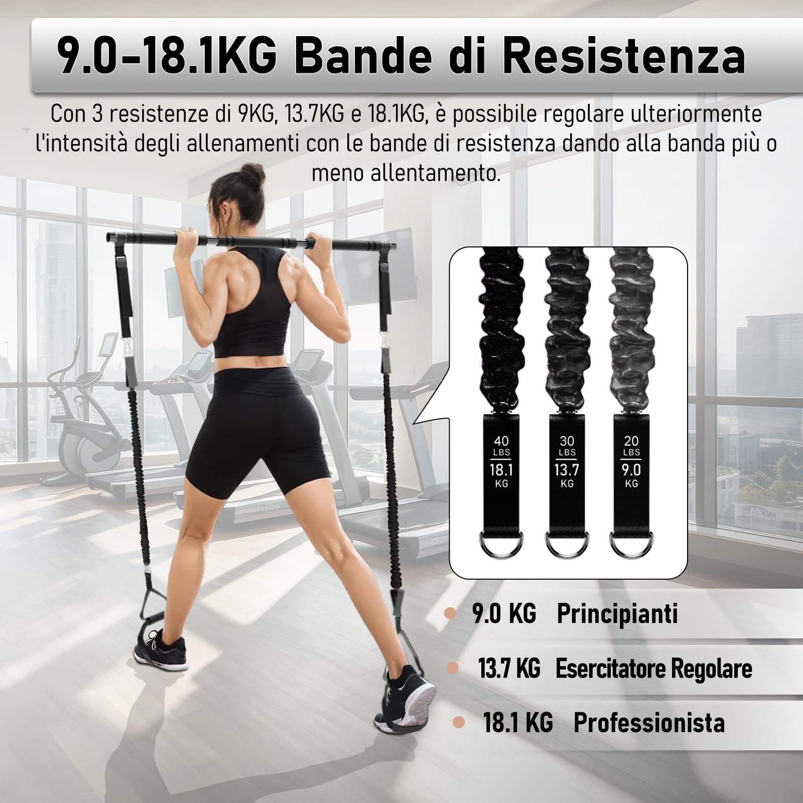 Barra Pilates, COSDIG Kit Barra per Pilates con Ab Rullo, Barra di Elastici Fitness con 6 Elastico Fitness(20/30/40 Lbs), Pilates Bar per Allenamenti Fitness, Yoga e Fisioterapia