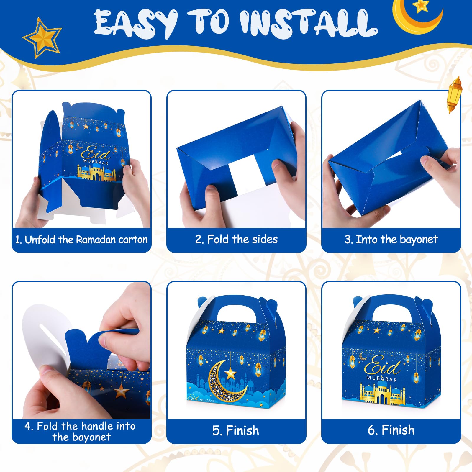 Rxuaw Lot De 50 Boîtes à Bonbons Pour L'Aïd Mubarak, Château Musulman, Boîte à Friandises Pour Décorations De Fête Du Ramadan