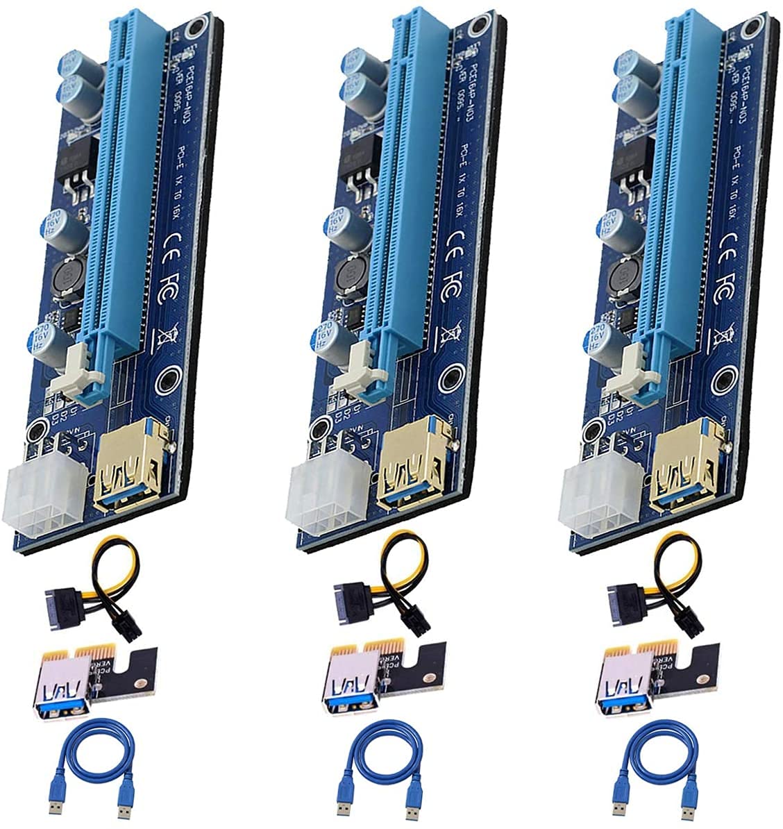 Xsentuals VER006S PCI-E Riser Card USB 3.0 Cable PCI Express 1X to 16X Extender PCIe Adapter for GPU Miner Mining (3pcs)-image-29