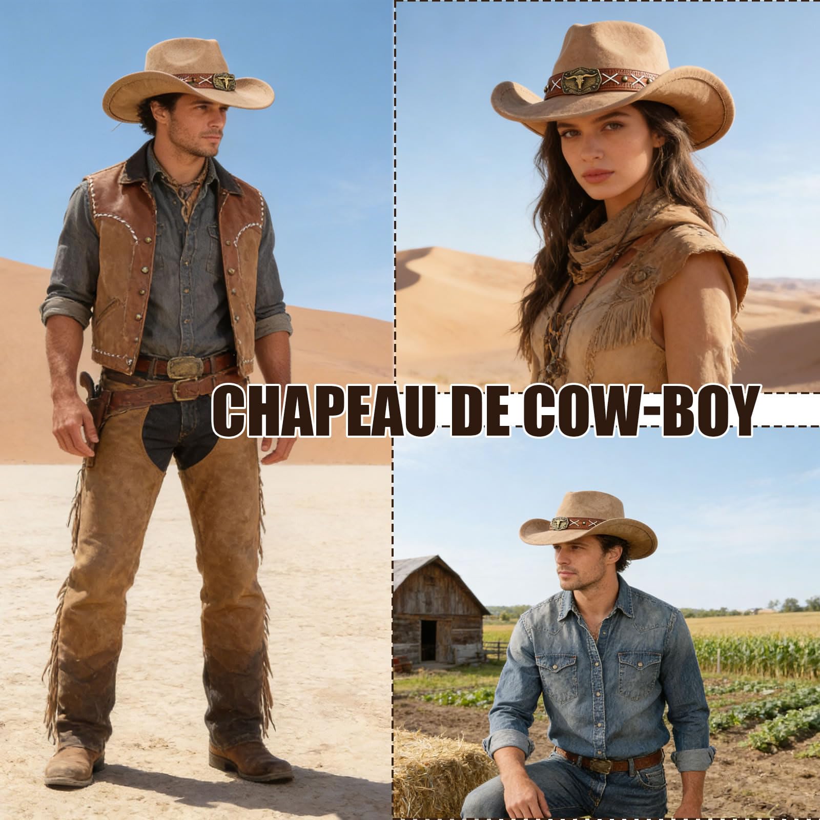 MYKAGS Chapeau de Cowboy, Unisexe, Chapeau de Cowboy Classique avec emblème métallique en Forme de Taureau, adapté Aussi Bien aux Occasions décontractées qu'aux Occasions Formelles(Chameau)
