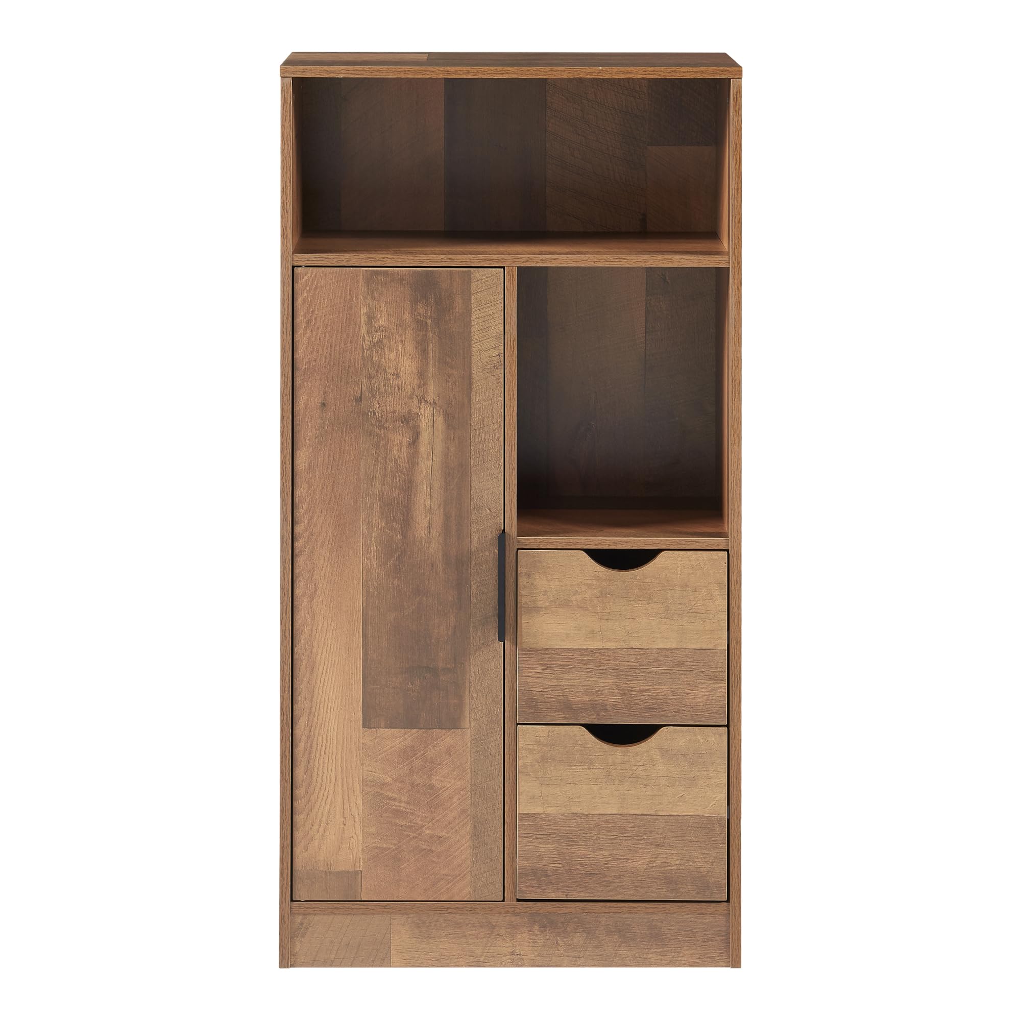 [en.casa] Mueble Baño Auxiliar Namsskogan con 4 Compartimentos 2 Cajones Armario Midi con Puerta Mueble Bajo para Dormitorio Aglomerado Tirador de Metal 100 x 50 x 25 cm - Efecto Nogal