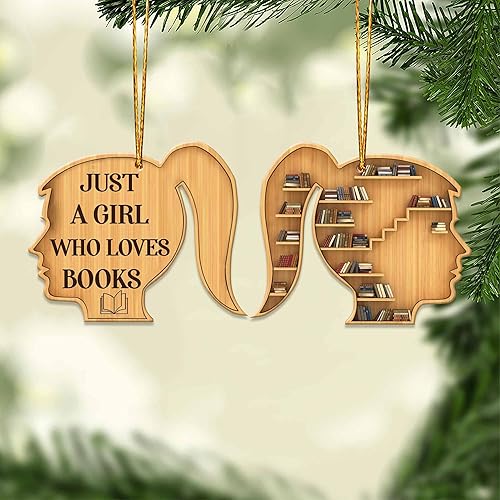 Miniatura 9 de Librero en forma de corazón para amantes de los libros, adorno de madera de Navidad plano 2D (no adorno 3D), adorno de lectura de Navidad,