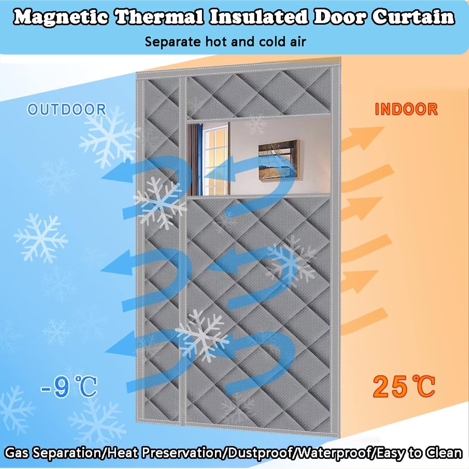 Tenda della Porta Inverno con finestra di visualizzazione,Marrone 180x240cm Apertura laterale,Impermeabile Termica e Isolante Tende Divisorie Chiusura Automatica,per Porte d'Ingresso,Cortili Porte