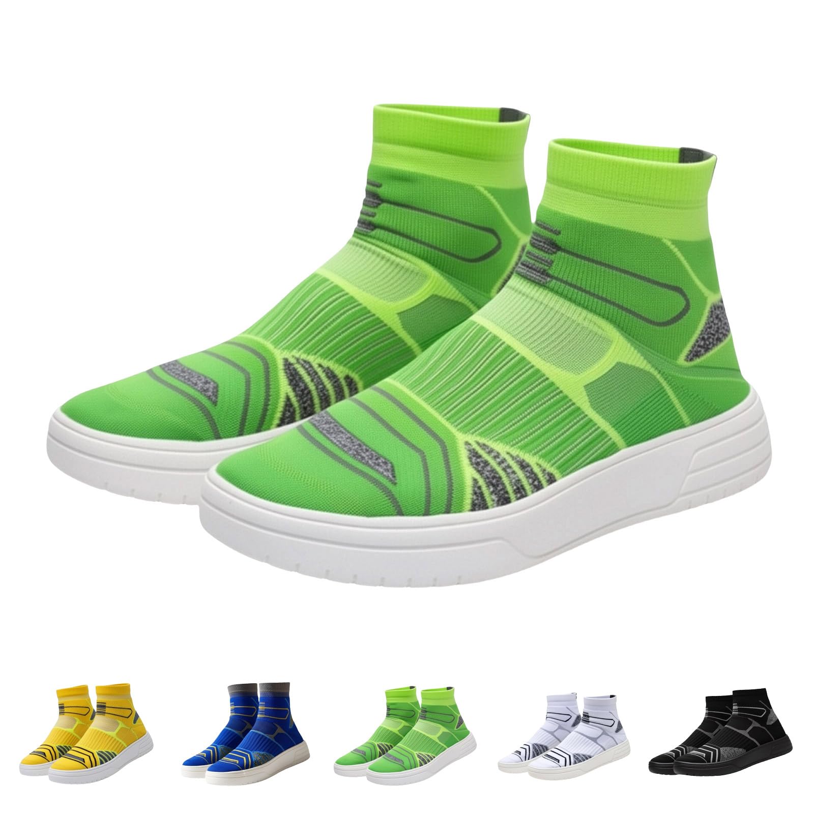Urban Streetwear - Scarpe da ginnastica da uomo, a calza, elasticizzate, lavorate a maglia, con grafica stampata, per passeggiate in città, palestra, danza, Verde, 38 2/3 EU