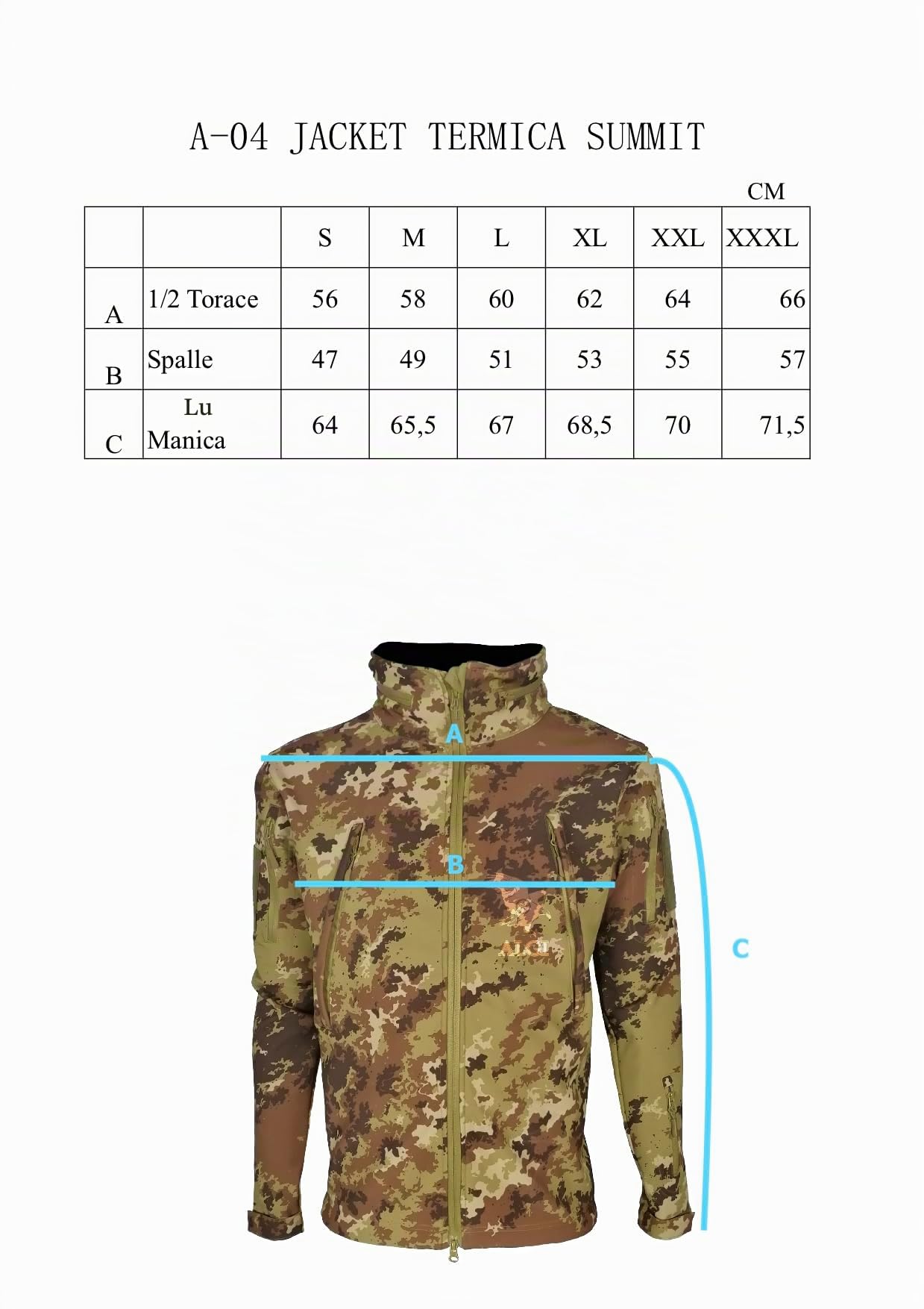 ALGI Giacca Termica Soft Shell con Cappuccio SUMMIT MIMETICA VEGETATO
