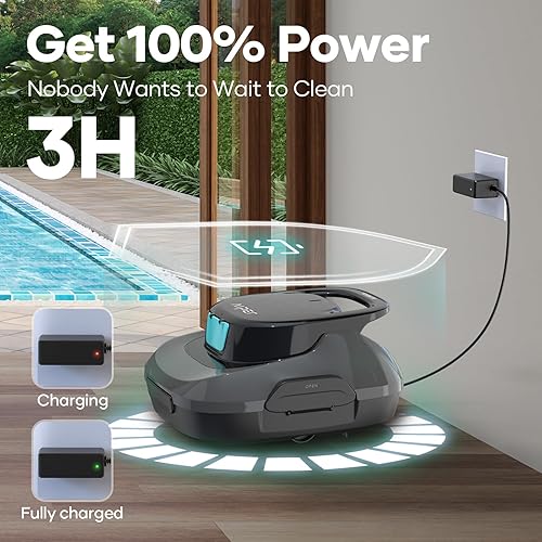 Miniatura 6 de AIPER Scuba SE - Limpiador robótico de piscina, limpiador robótico inalámbrico, 90 minutos de limpieza, ideal para piscinas sobre el suelo, limpieza