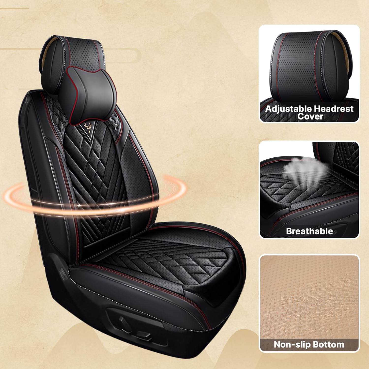 Fit for Ford F150 2009-2026 & F250 F350 F450 2011-2026 Seat Covers, Fashion Sport Seat Cover with Waterproof Leather, Airbag Safe Design Seat Protector (5 Front Seat Luxury, Black Red)