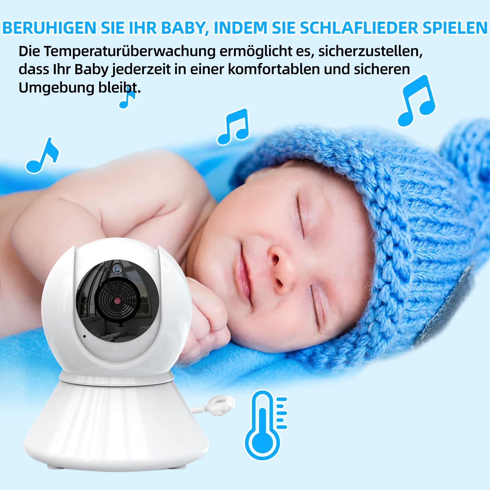 BURNNOVE Babyphone mit Kamera ohne WLAN, 3,5 Zoll, 355°/120°, 2X Zoom | Nachtsicht bis 5m, Gegensprechfunktion, Temperaturalarm, Schlaflieder, ECO-Modus, 2,4GHz FHSS, ohne App