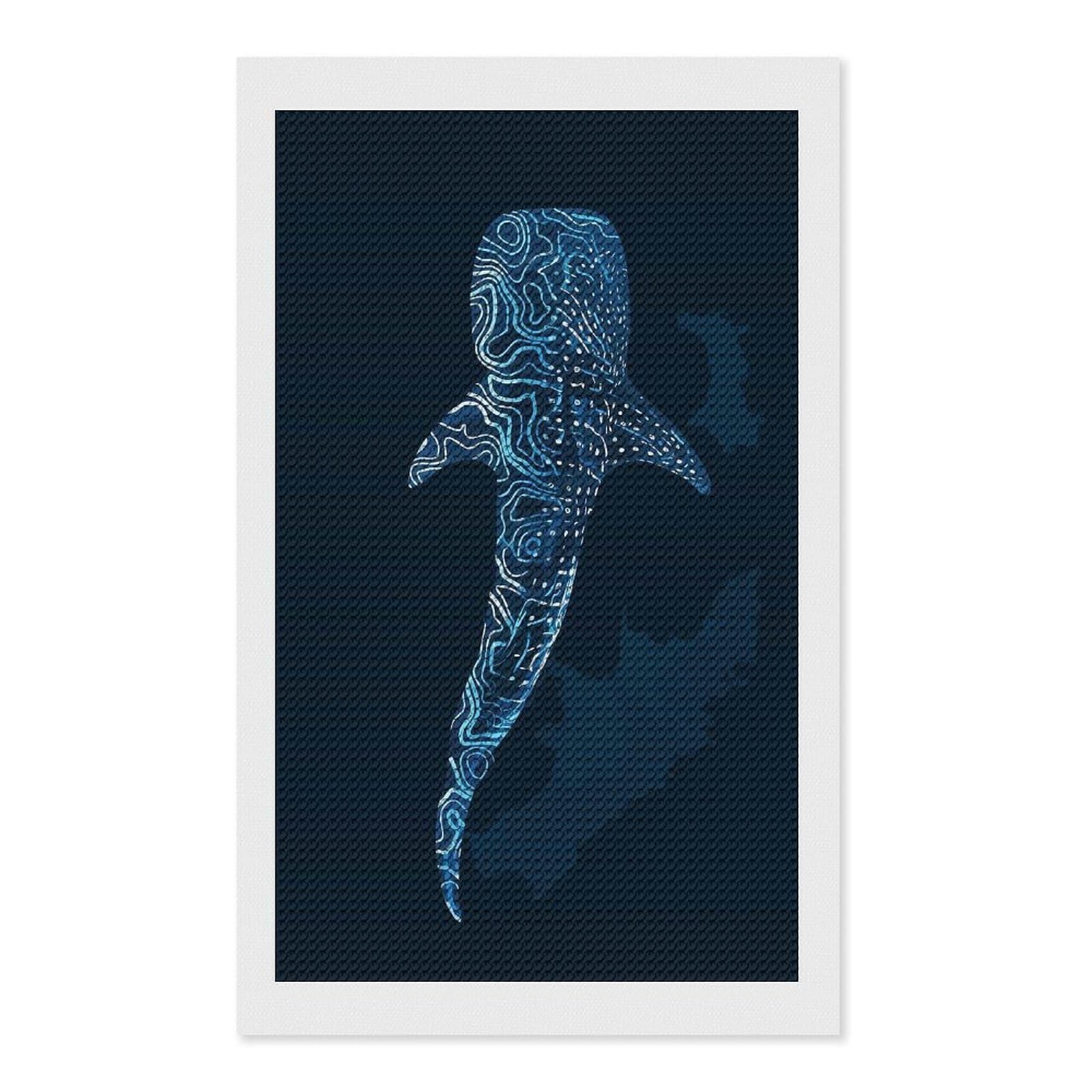 Junmoney Whale Shark Topographic Art Diamond Painting Canvas Kit 12"x20", Adhesive Canvas, Living Room Decor, Farmhouse Decor, Winter Craft