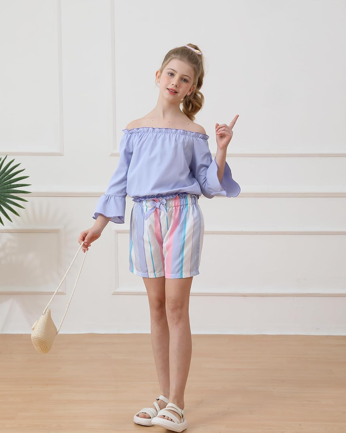 Weebaby Girls Clothes 2 Piece Outfits Cute Kid Clothes Crop Top Paperbag Waist Shorts Set Summer Clothes for Tween Girls - Image 3