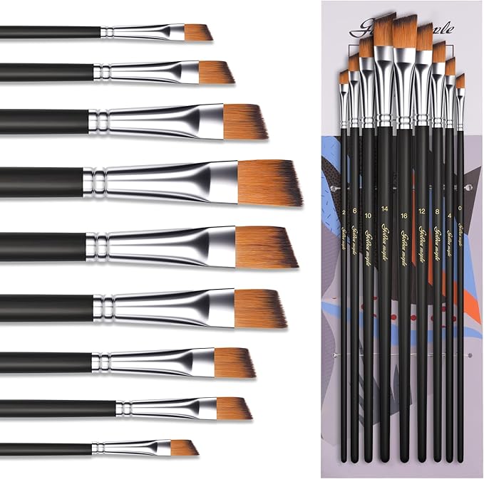 Golden Maple Acrylic Paint Brush Set, 9PCS Angled Flat