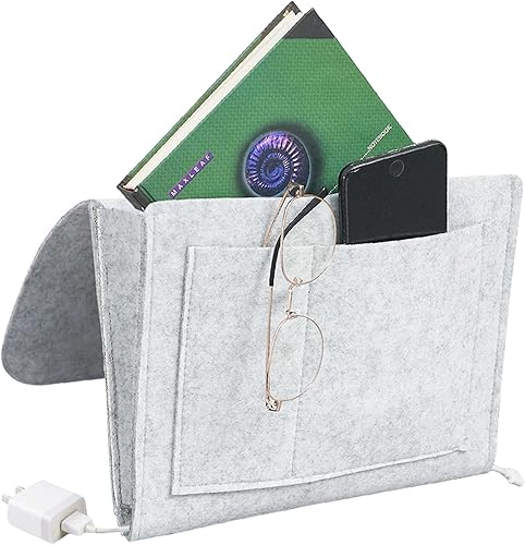 Miniatura 7 de Organizador de fieltro para mesita de noche, bolsillo lateral para cama, con 5 bolsillos y orificio de carga para el hogar, dormitorio, sala de