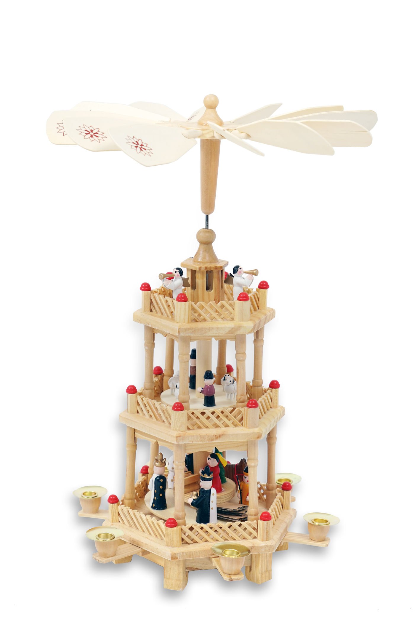 Weihnachtspyramide aus Holz - 3-stöckig - Höhe: ca. 35 cm - Pyramide aus Holz Natur