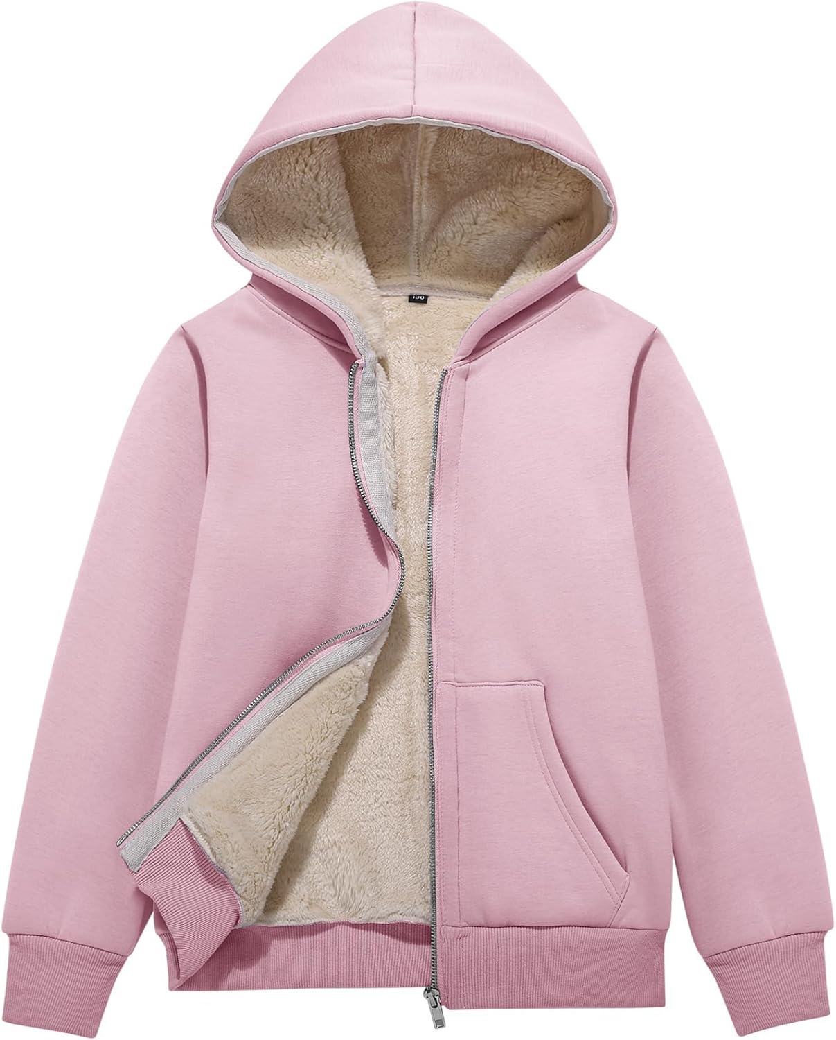 Flygo Unisex Boys Girls Fleece Jacket Hoodie Sherpa Lined Zip Up Hooded Sweatshirt Kids Winter Jackets
