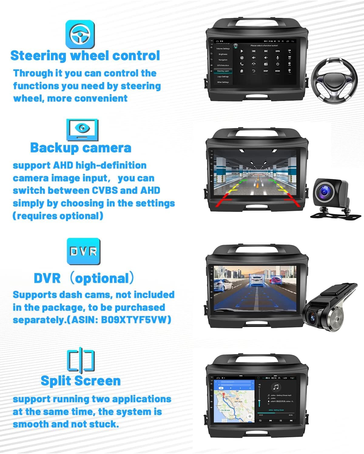 Hikity 2G 64G Android 13 Carplay Inalábrico Radio de Coche 1 DIN con