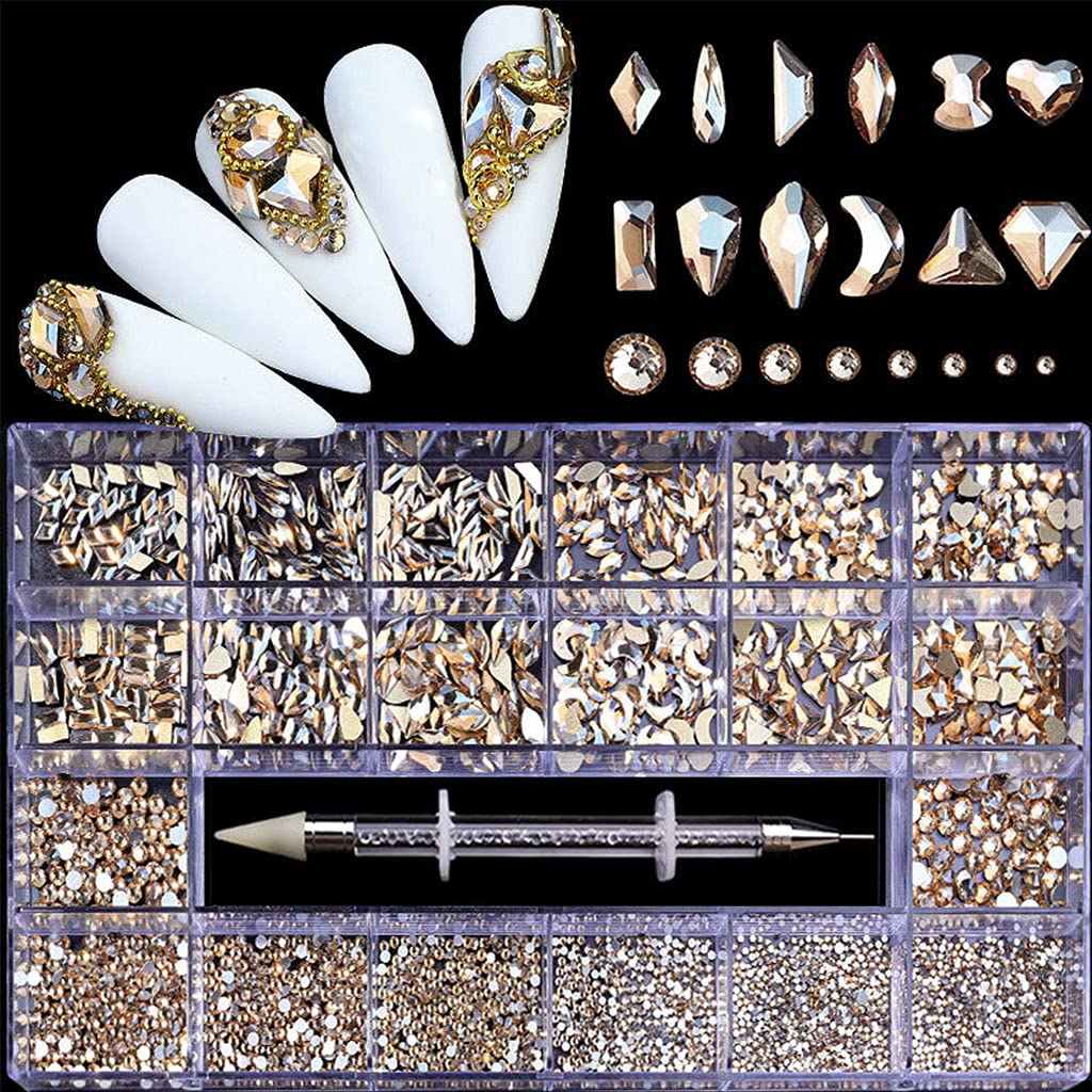 Nail Rhinestones - Professional Nail Crystal Kit, Multi Shapes Glass Crystal AB Rhinestones for Nail Art for Nail Art Supplies Accessories