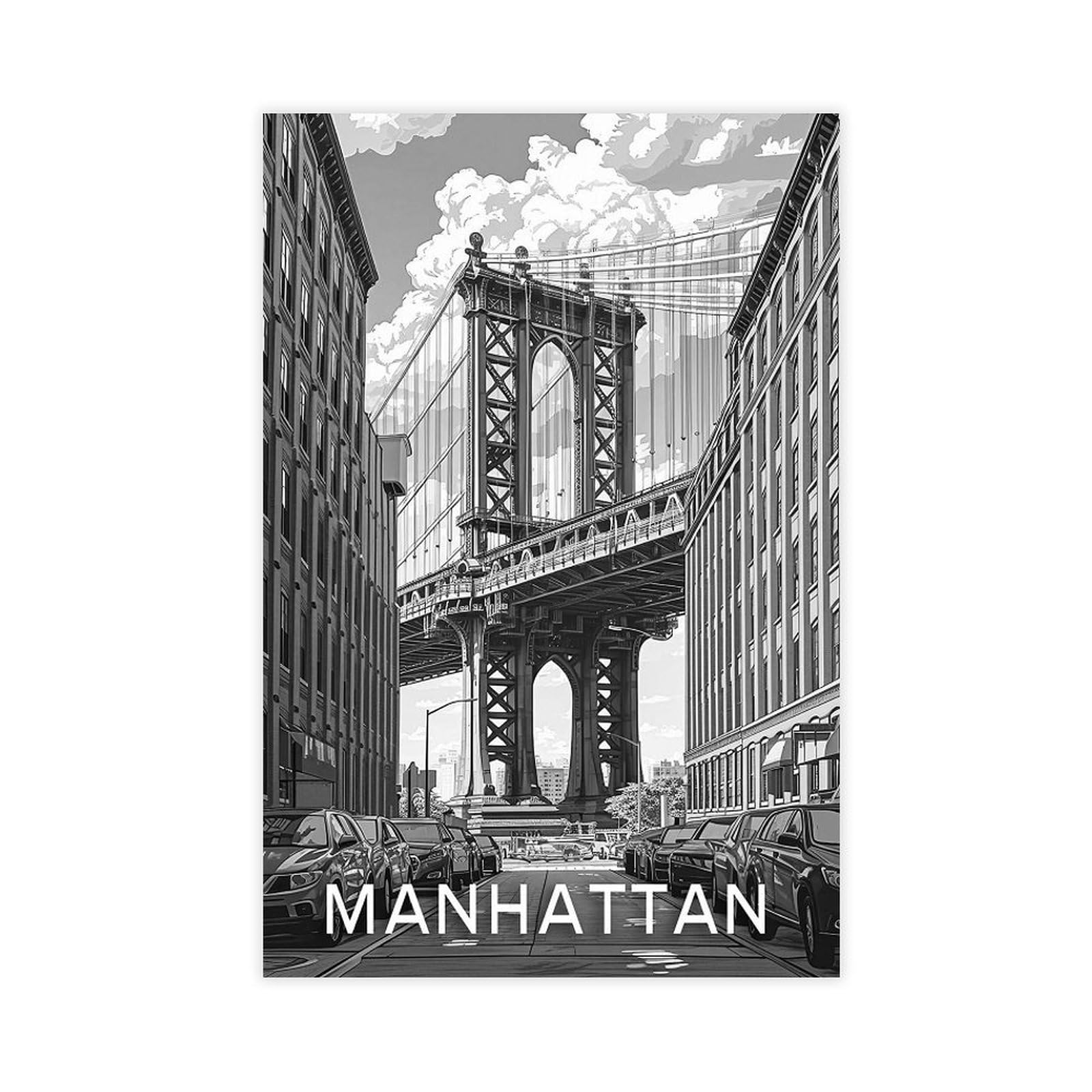 Bareronor Manhattan Bridge Canvas Poster Bedroom Decor Landscape Office Room Decor Gift 24" L X 36" W