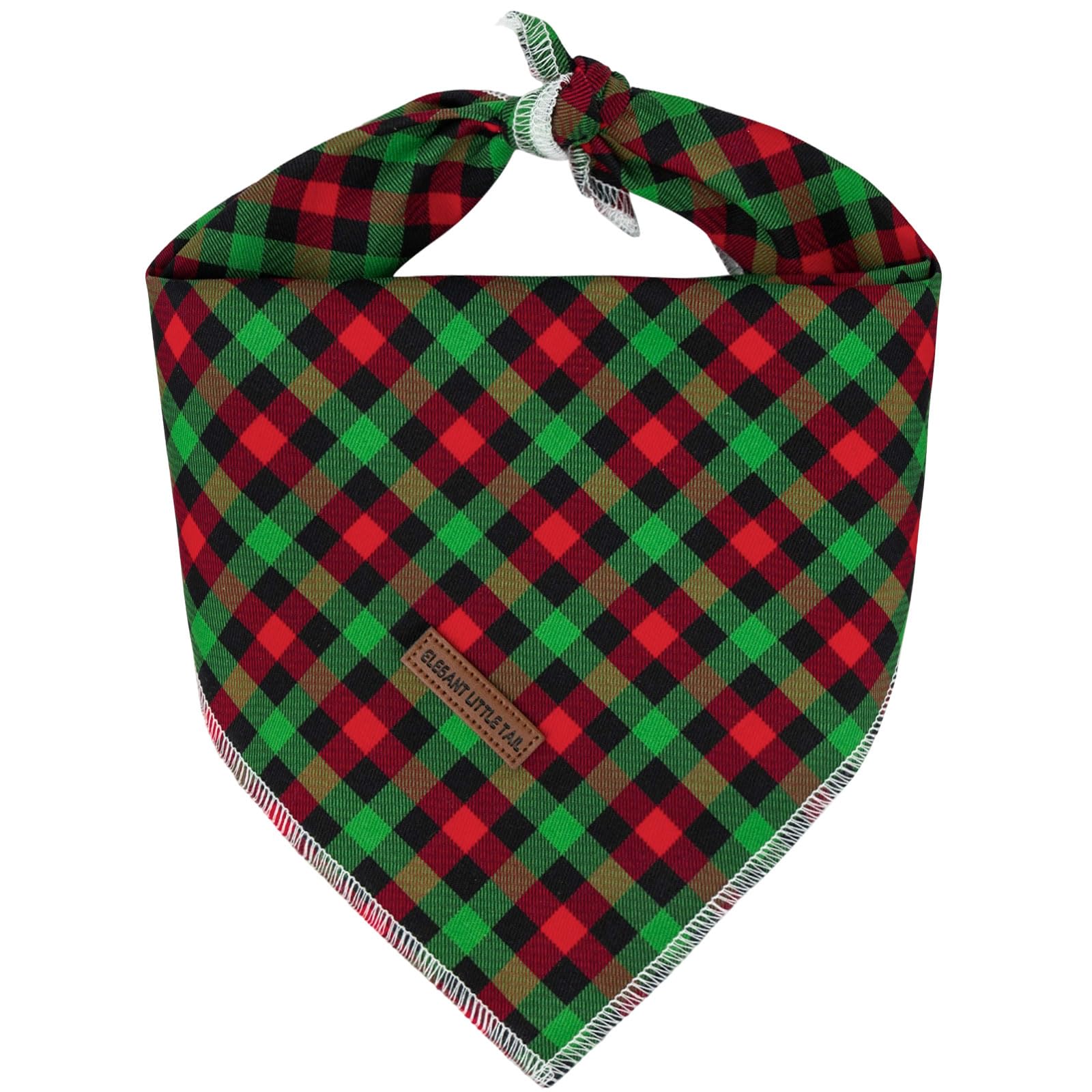 Elegant Little Tail Christmas Dog Bandana, Red Plaid Print Dog Scarf