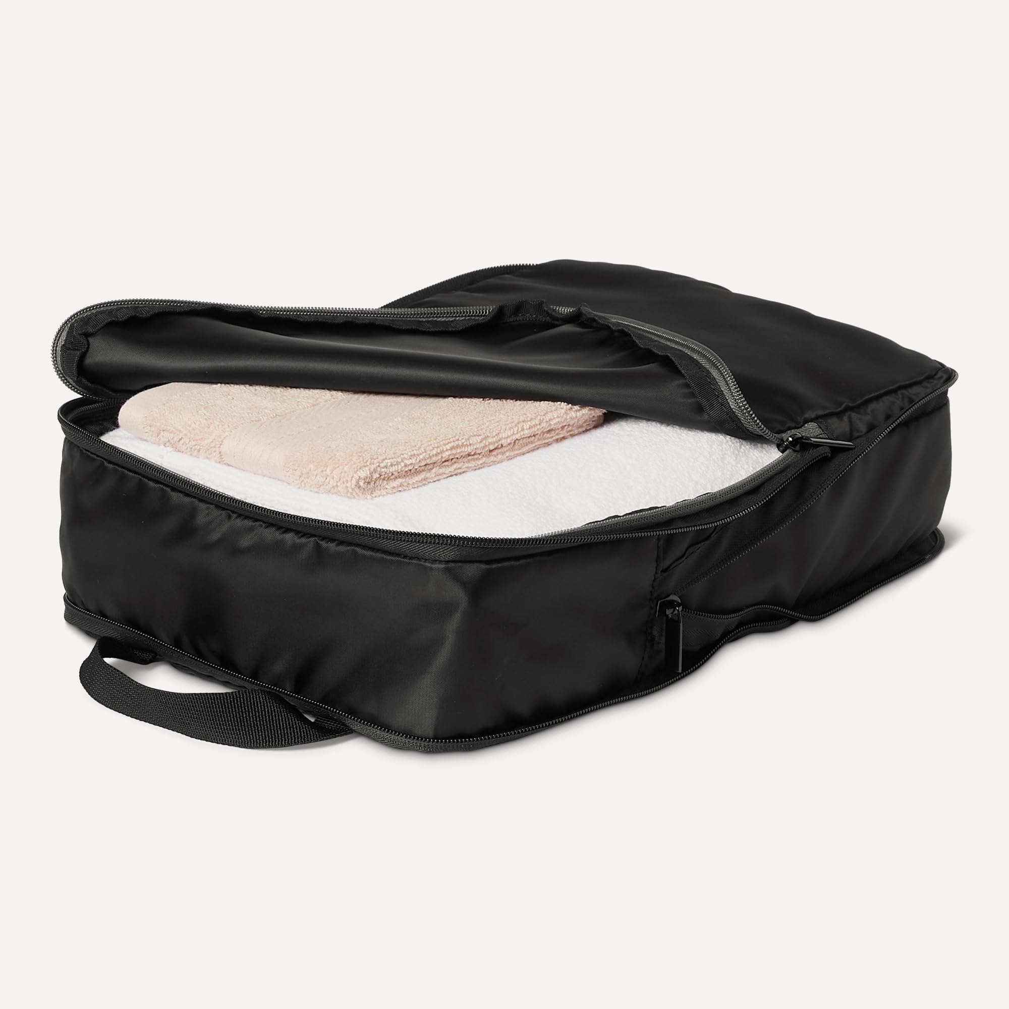 Amazon Essentials Cubi Organizer da Viaggio Ultraleggeri con Zip e Compressione, Confezione da 4, Nero