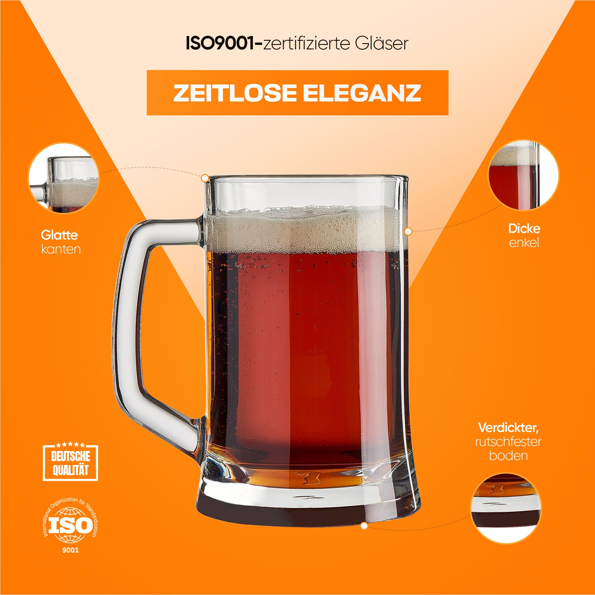 NORDIC SCHILLER Luxus Bierkrug 0,5 Liter 2er Set, Biergläser mit Henkel BLEI FREI Pub Bierglas 0,5L Bierseidel 0,5l, Spülmaschinenfest Bierkrüge für Zuhause, Restaurants und Biergärten, Beer Glasses