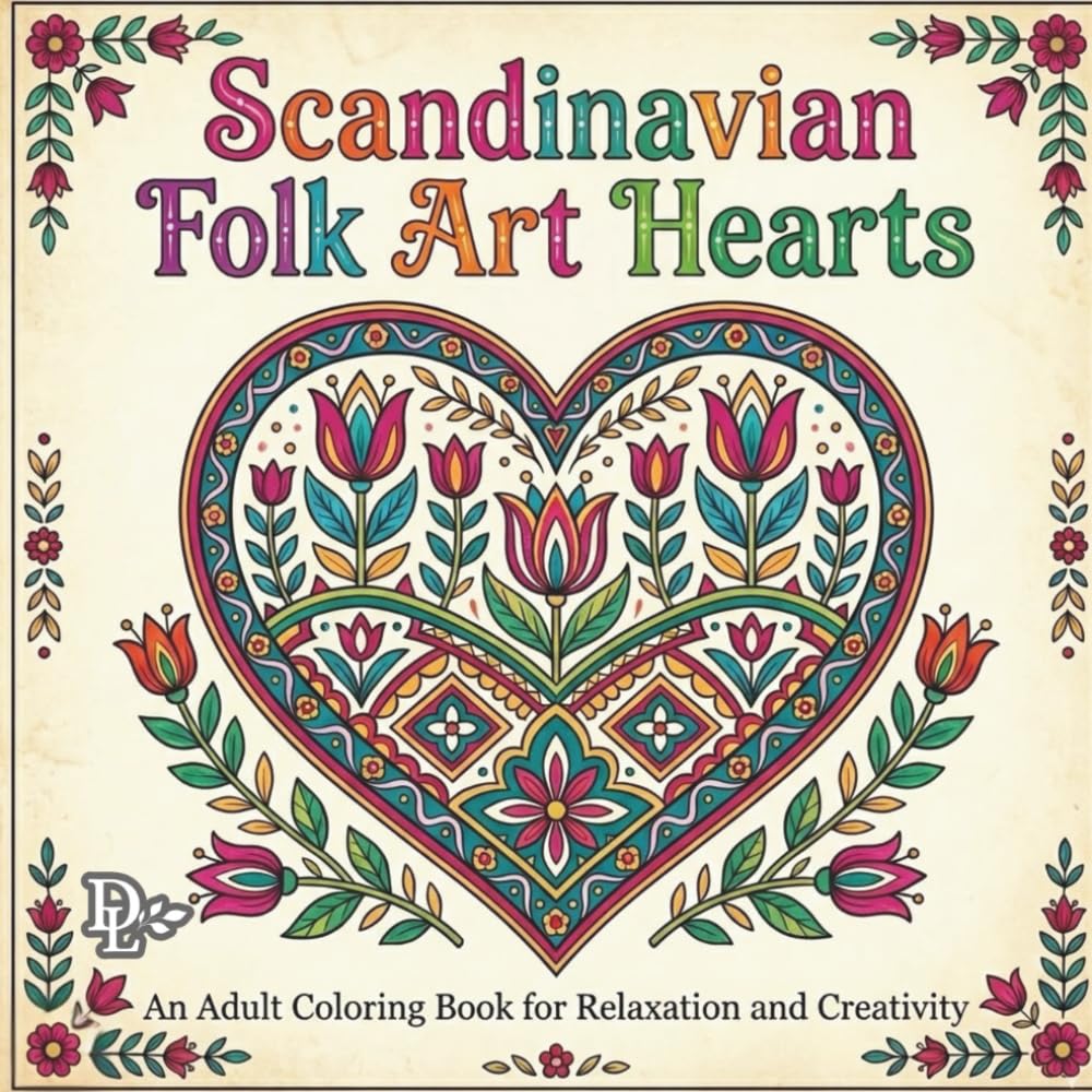 Scandinavian Folk Art Hearts: An Adult Coloring Book for Relaxation and Creativity (Scandinavian Coloring Books)