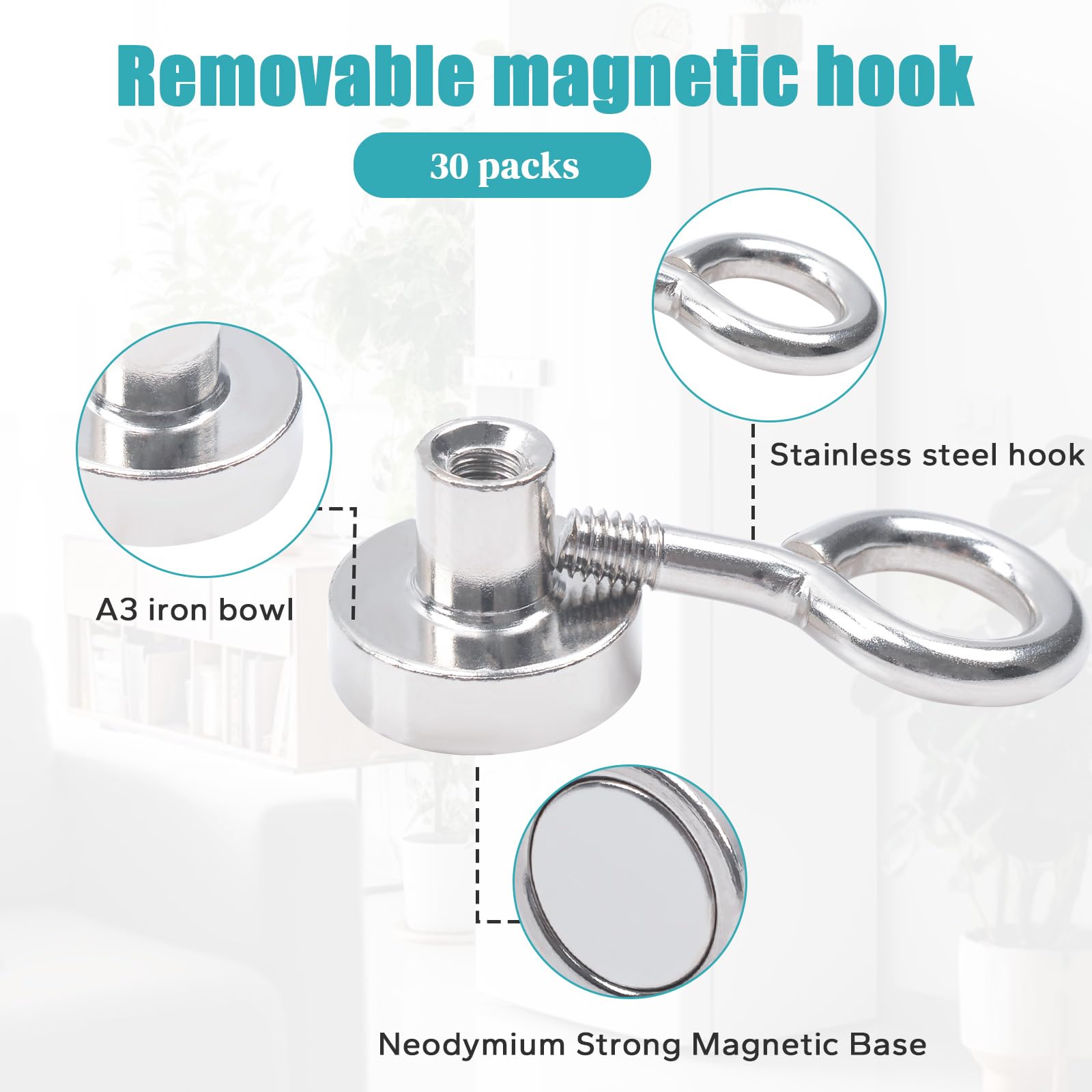 10 Ganci Magnetici Extra Forti Al Neodimio - Portata 10kg Ciascuno | Per Garage, Cucina, Campeggio - Foto 3