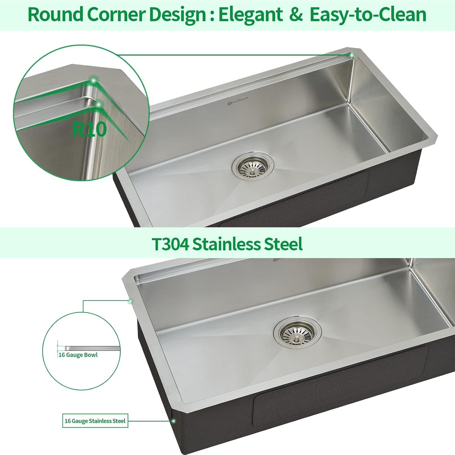 Buy EcoChannels Undermount Kitchen Sink, 33 x 19 Inch Sink Kitchen 16