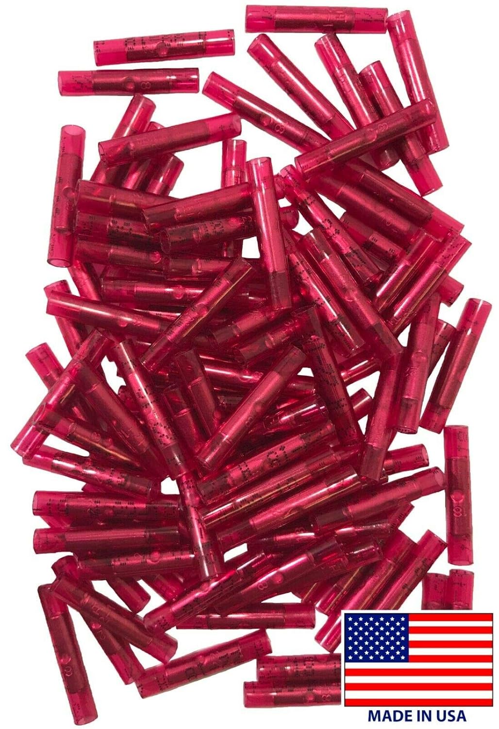 Sherco-Auto 500 Pcs Red Nylon Insulated 22-18 Gauge Butt Connectors - Strong Crimps for Electrical Wire Splice Connectors - Made in USA