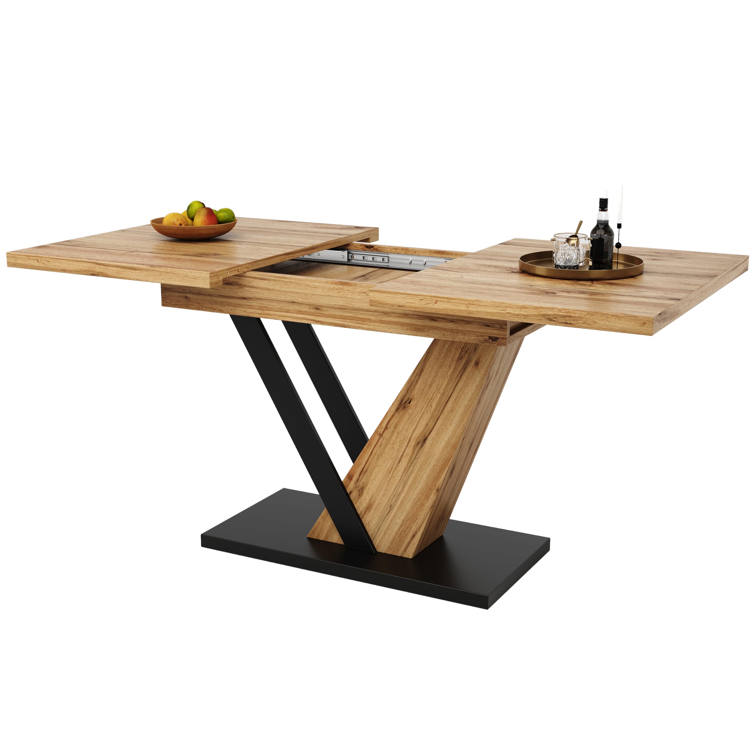 Tavolo da pranzo allungabile 120(160) x 75 x 75,5 cm, tavolo, tavolo da cucina, tavolo allungabile, allungabile fino a 160 cm, adatto per cucina e soggiorno, piano del tavolo con venature del legno