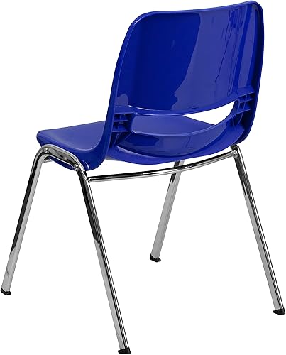 Miniatura 7 de BizChair Silla apilable ergonómica azul marino con marco cromado y asiento de 16 pulgadas de alto