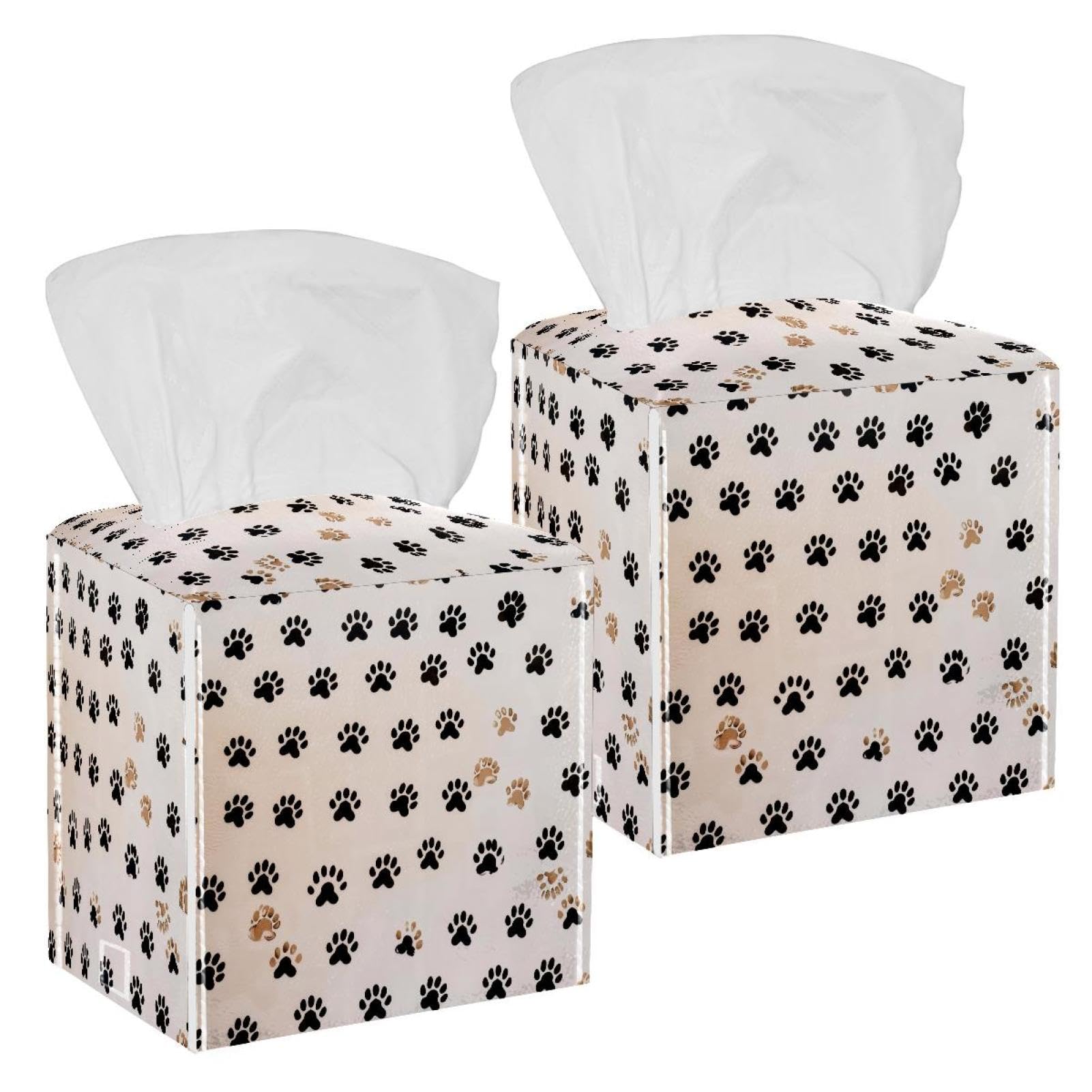Paws Tissue Box Cover, 2 Pack PU Leather Square Facial Tissue Dispenser Box holder for Home Office Car