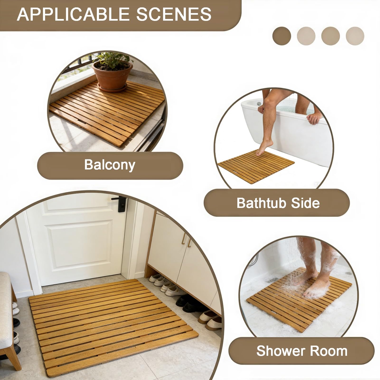 Legna Doccia Bagno Stuoia, 40~160cm Bagno Vasca Spa Giardino Giunzione Delle Doghe Piede Pad, Porta Decorazione Italiano Drenare Asse(95x80cm)