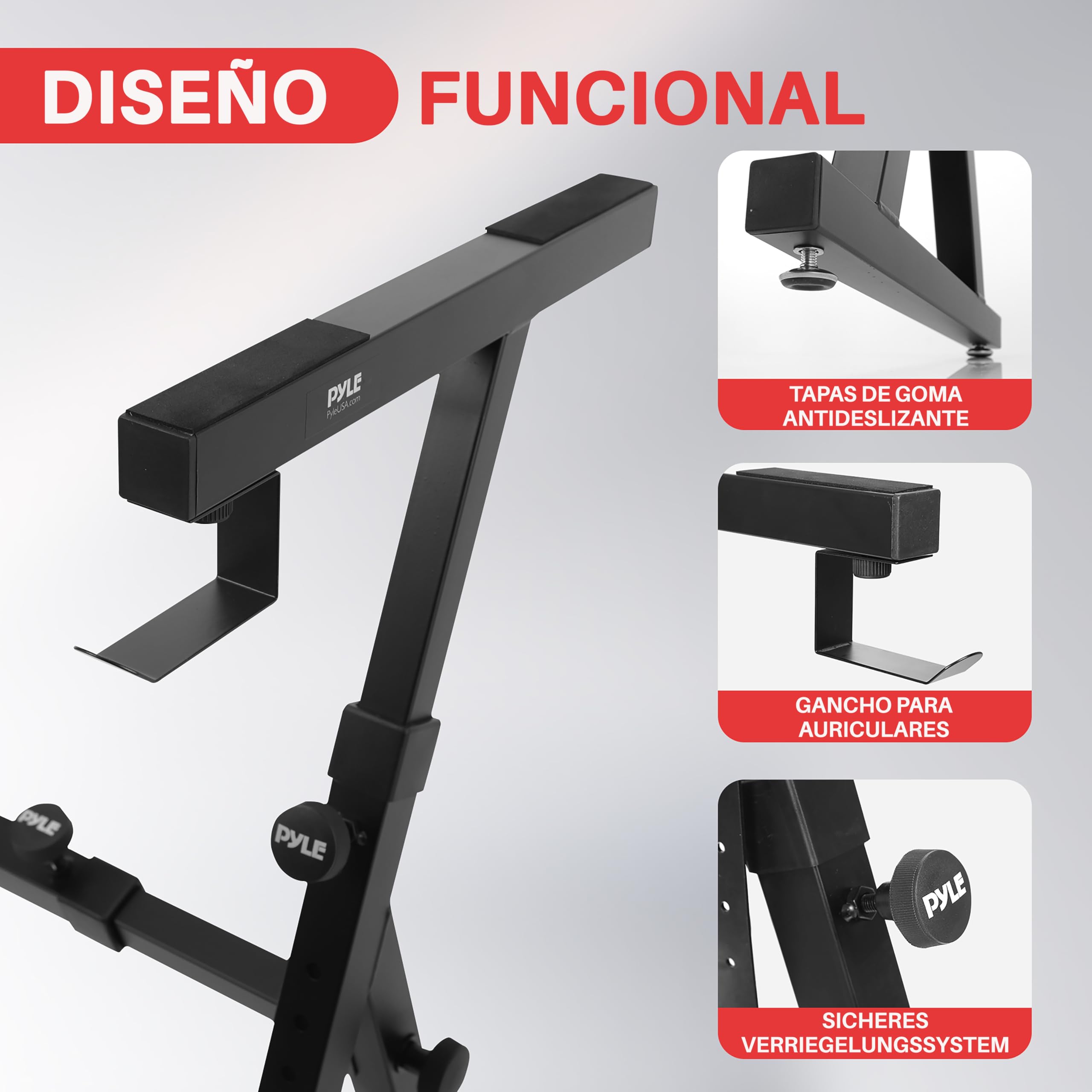 PYLE Soporte, de Teclado, Ajustable, Plegable, Reforzado. Atril, de Piano 54 a 88 Teclas, eléctrico, para Viajes