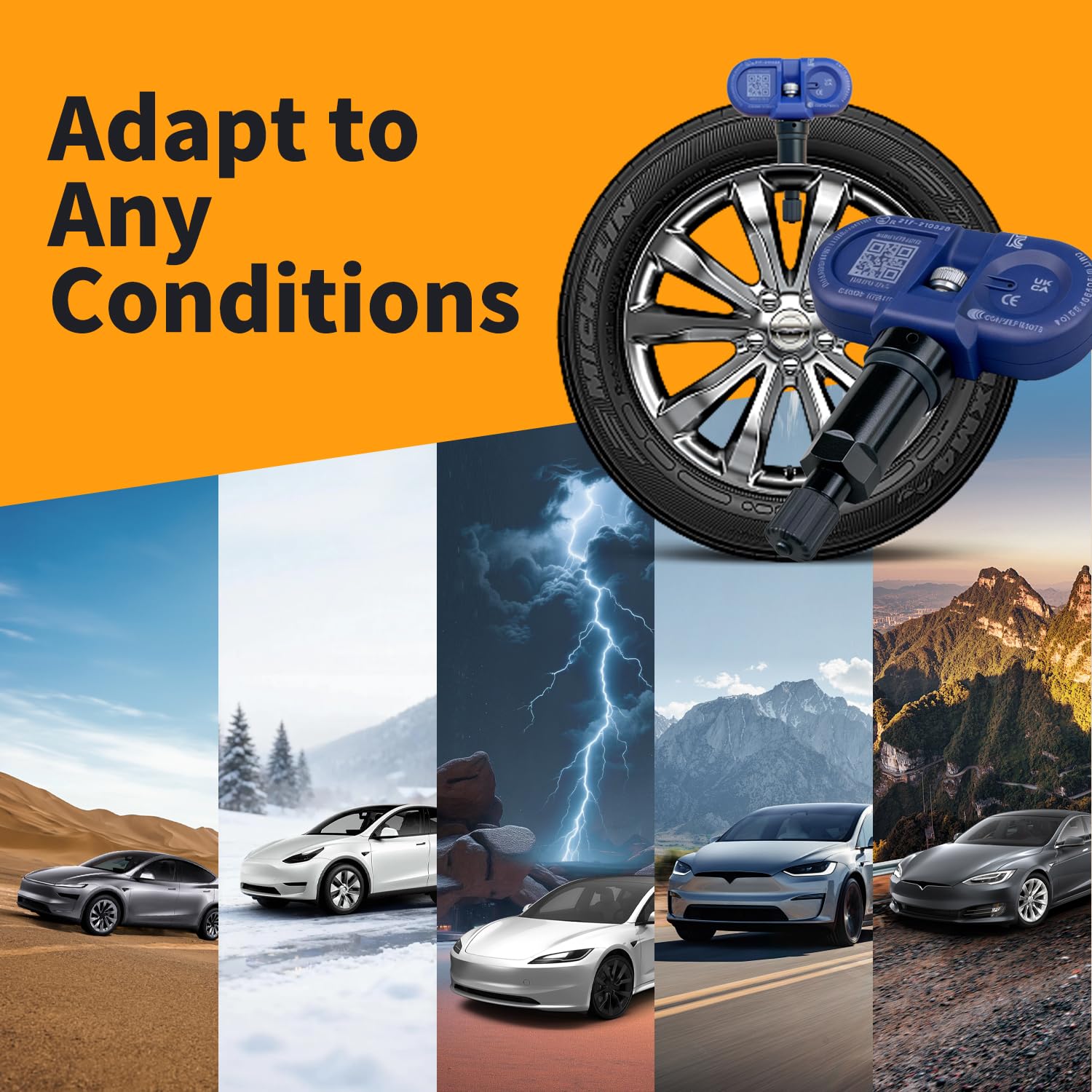 Bluetooth TPMS Sensor for Tesla Model 3, Model Y, Model S, Model X 2020-2025, Tire Pressure Monitoring Sensor Replacement OE# 1490701-00-B, 1490701-01-B, 1490701-01-C, 4 Pack