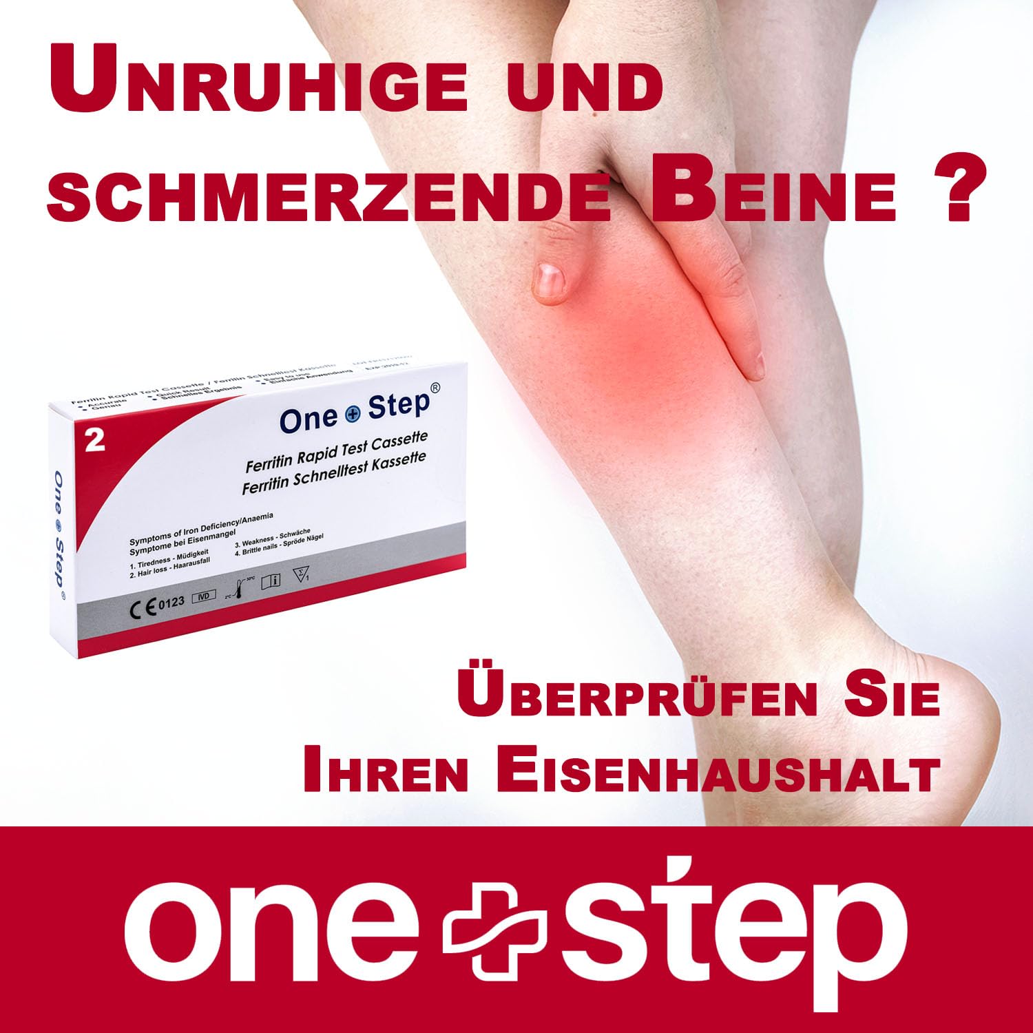 2 x One+Step Eisenmangel Test I Eisenwert Selbsttest I Ferritin Test für zuhause I Erkennung Eisen Mangel bei Haarausfall, Erschöpfung oder Kopfschmerzen I Eisentest mit schnellem Ergebnis