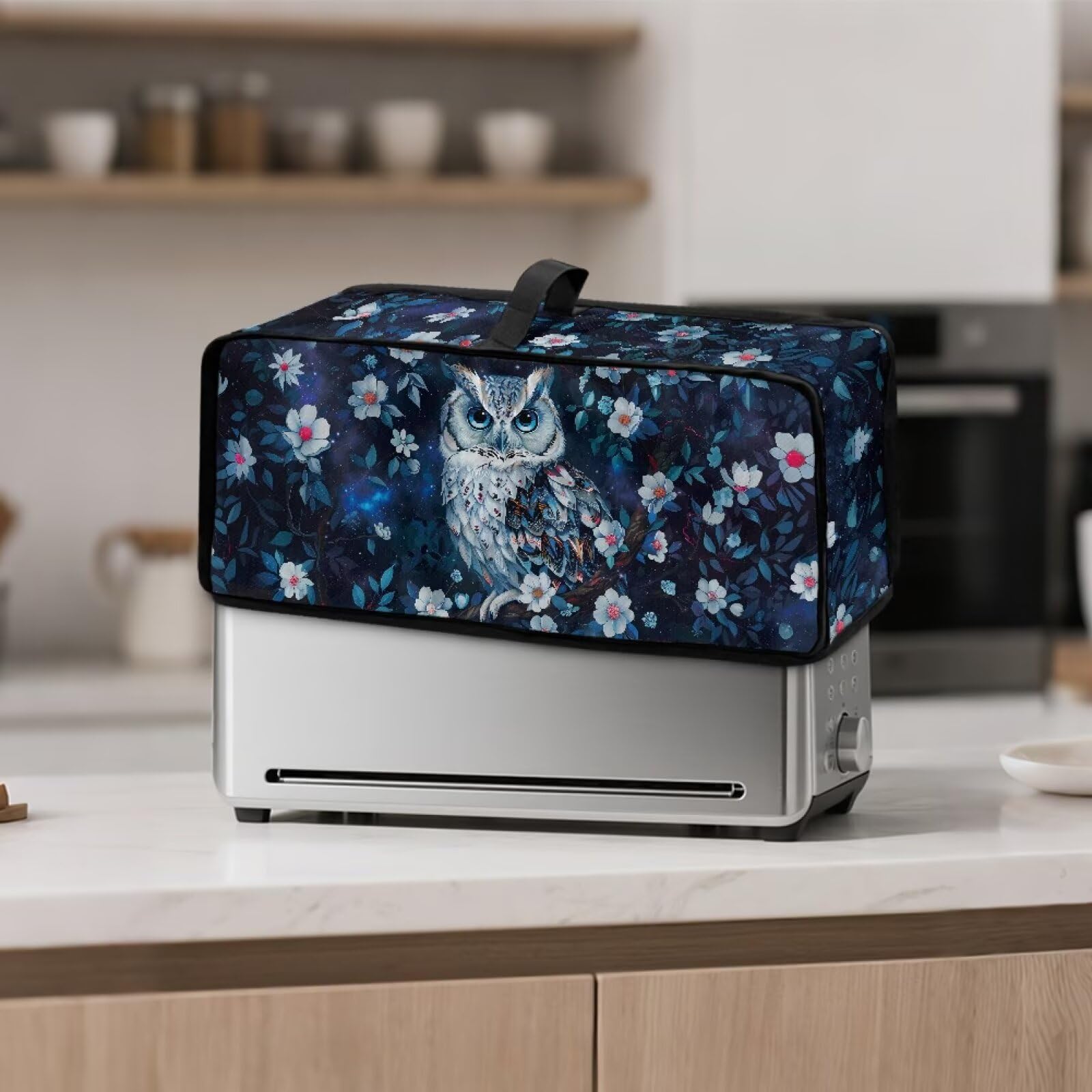 YUVAMAGIMO Blue Owl Kitchen Toaster Cover 2 Slices Modern Toaster Protector with Handle Machine-Washable Dust Cover for Long Slot Toasters Slim Toasters 15.85