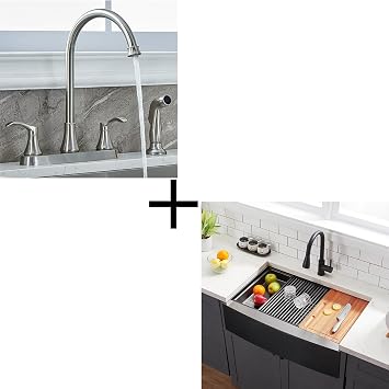 2 Handle Kitchen Faucet and Farmhouse Kitchen Sink