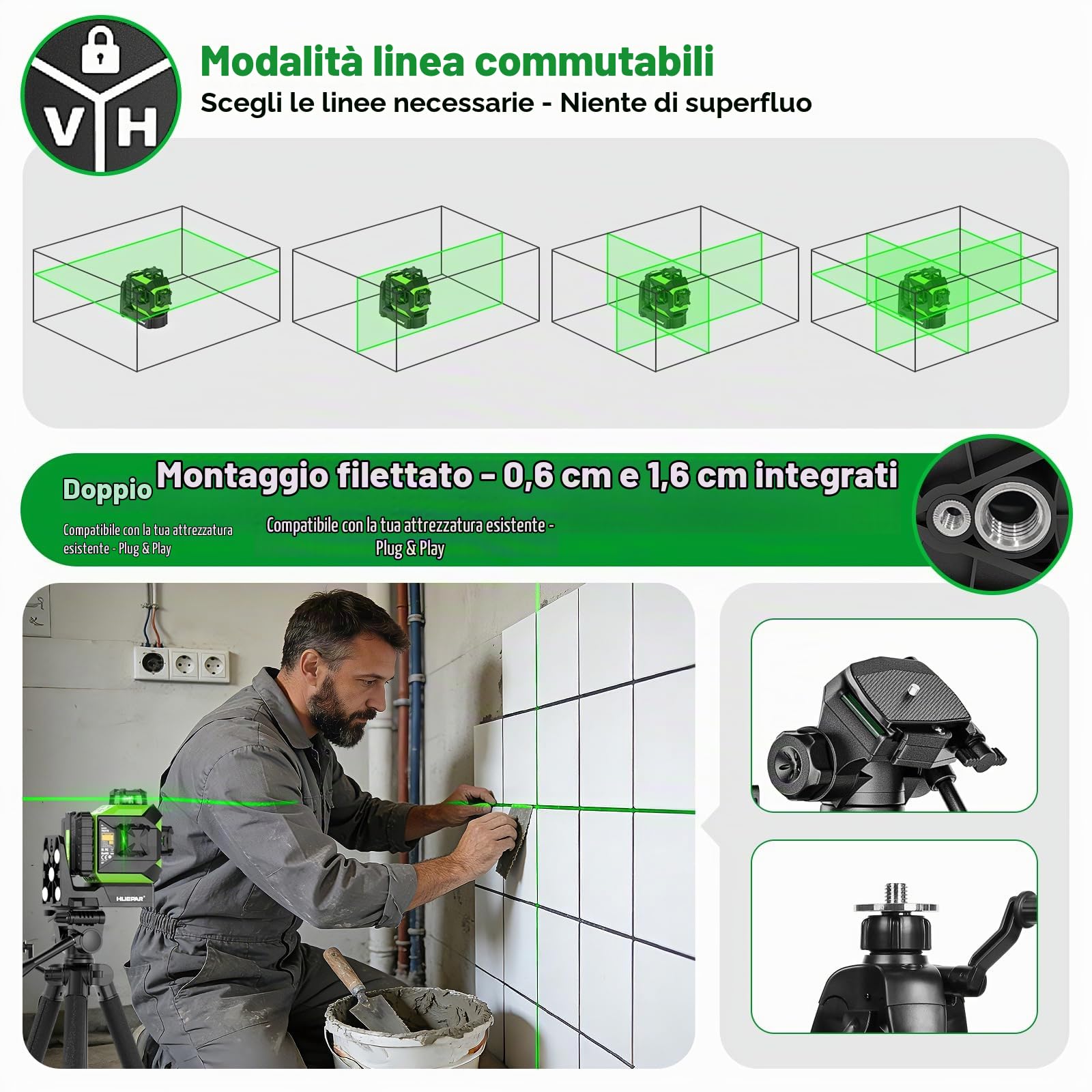 Huepar Livella Laser da Esterno con Ricevitore, Rotazione A Punto Fisso