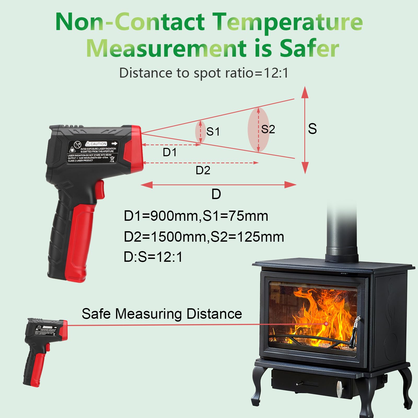 Wengart Termometro a infrarossi WG380 -30°C a 380°C laser portatile senza contatto
