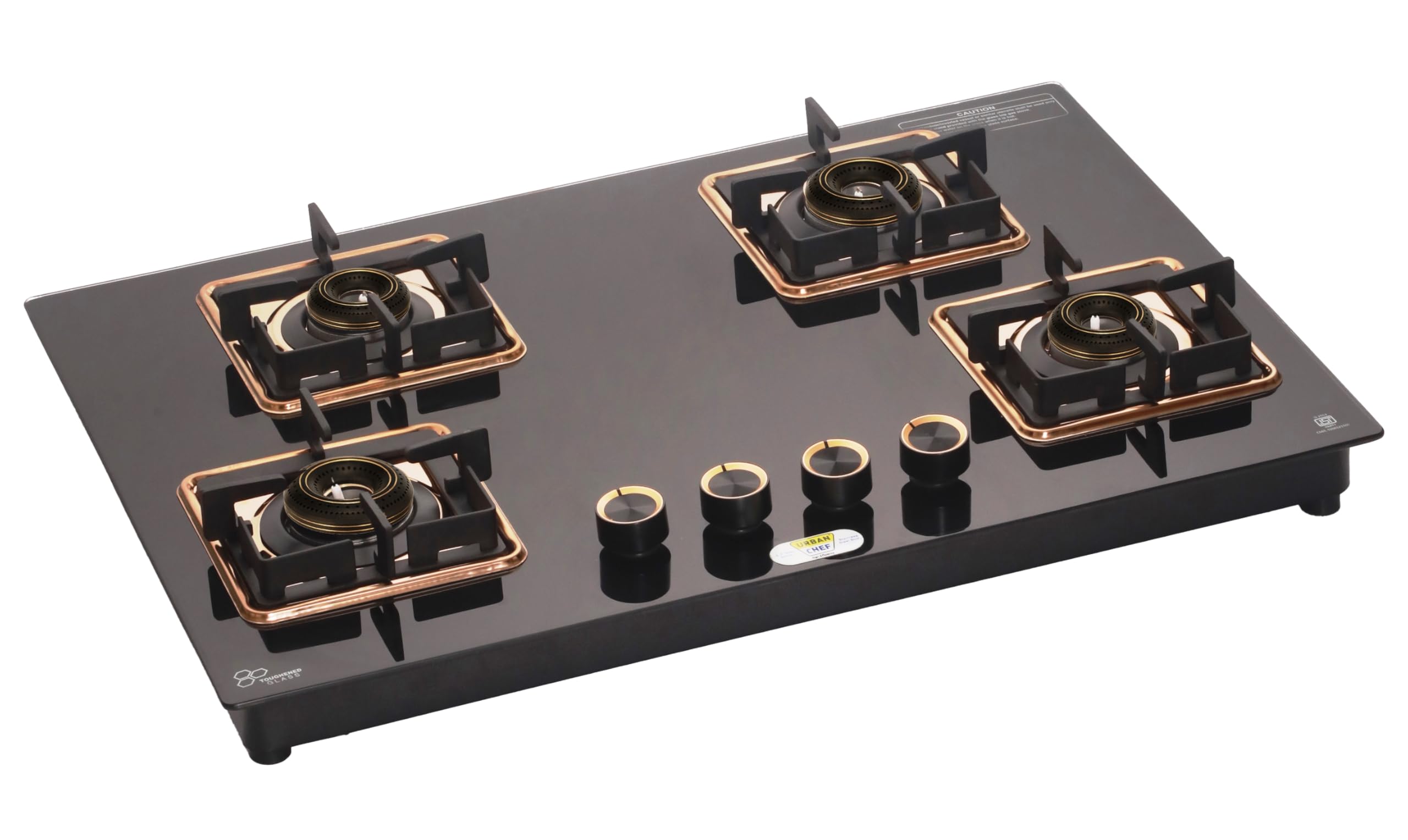 URBAN CHEF 4 Burner Gas Stove Glass Top | 2 Years Warranty, ISI Certified | Stove Auto Ignition, Hob Gas Stove, 360° Nozzle, Easy Grip Knobs (Rose Gold)-image-21
