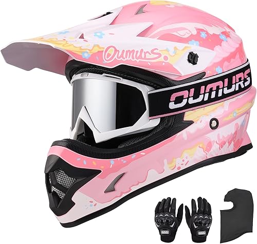 Miniatura 11 de DOT Casco de ATV Dirt Bike para Adultos con Gafas Guantes y Máscara Visera Solar Ajustable Casco de Motocicleta para Adultos Off-Road Motocross