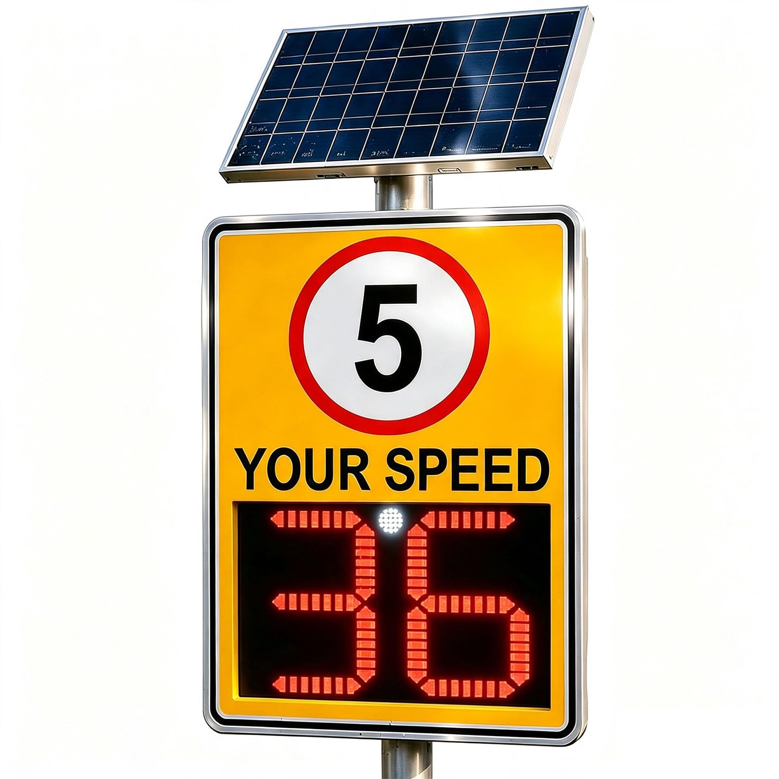 20x28 IN, 5 MPH Solar Powered LED Speed Limit Sign with Instant Feedback