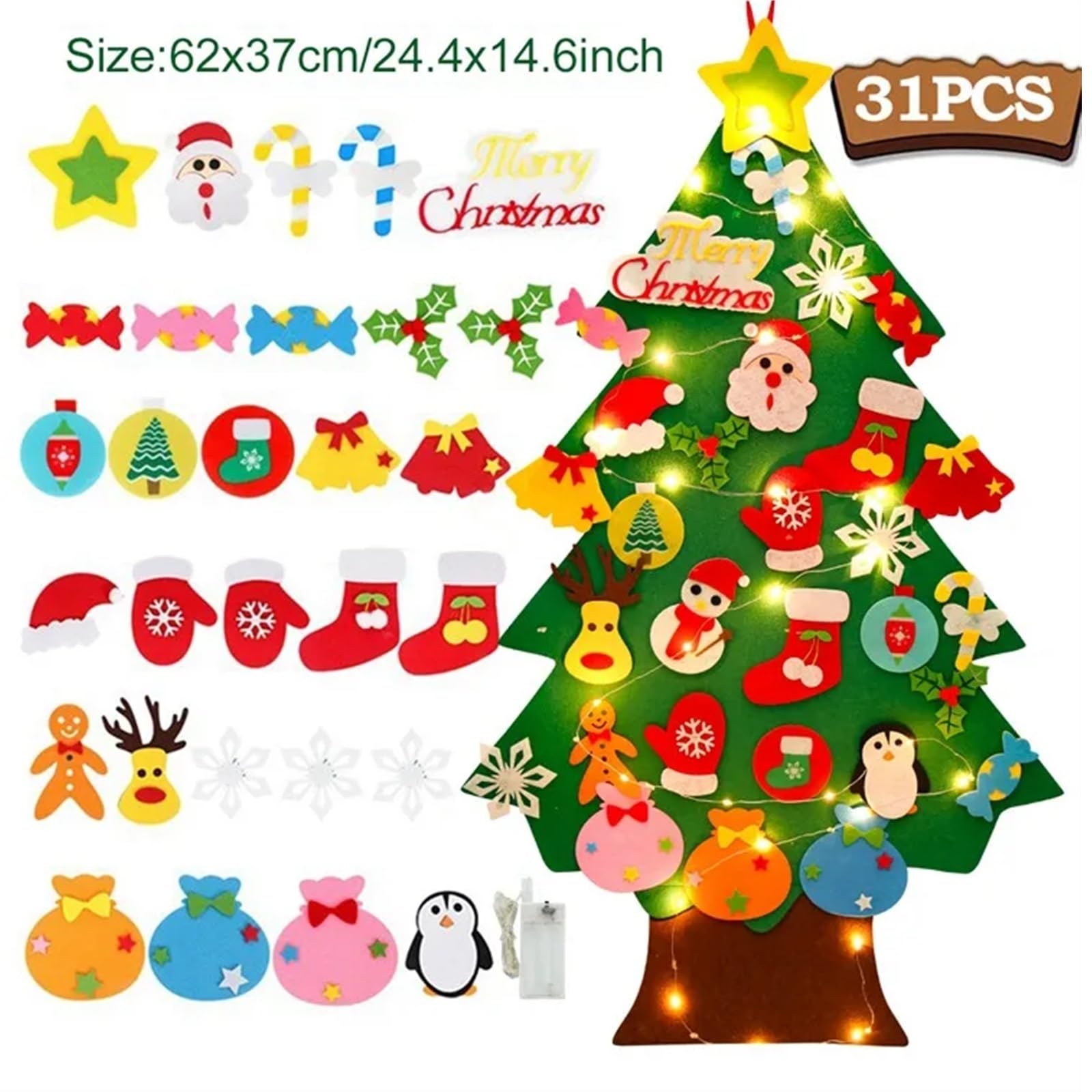 DIY filcowa choinka dekoracje na boże narodzenie dla domu 2023 ozdoby bożonarodzeniowe prezenty choinka nowy rok 2024 (Size : Felt Christmas Tree)