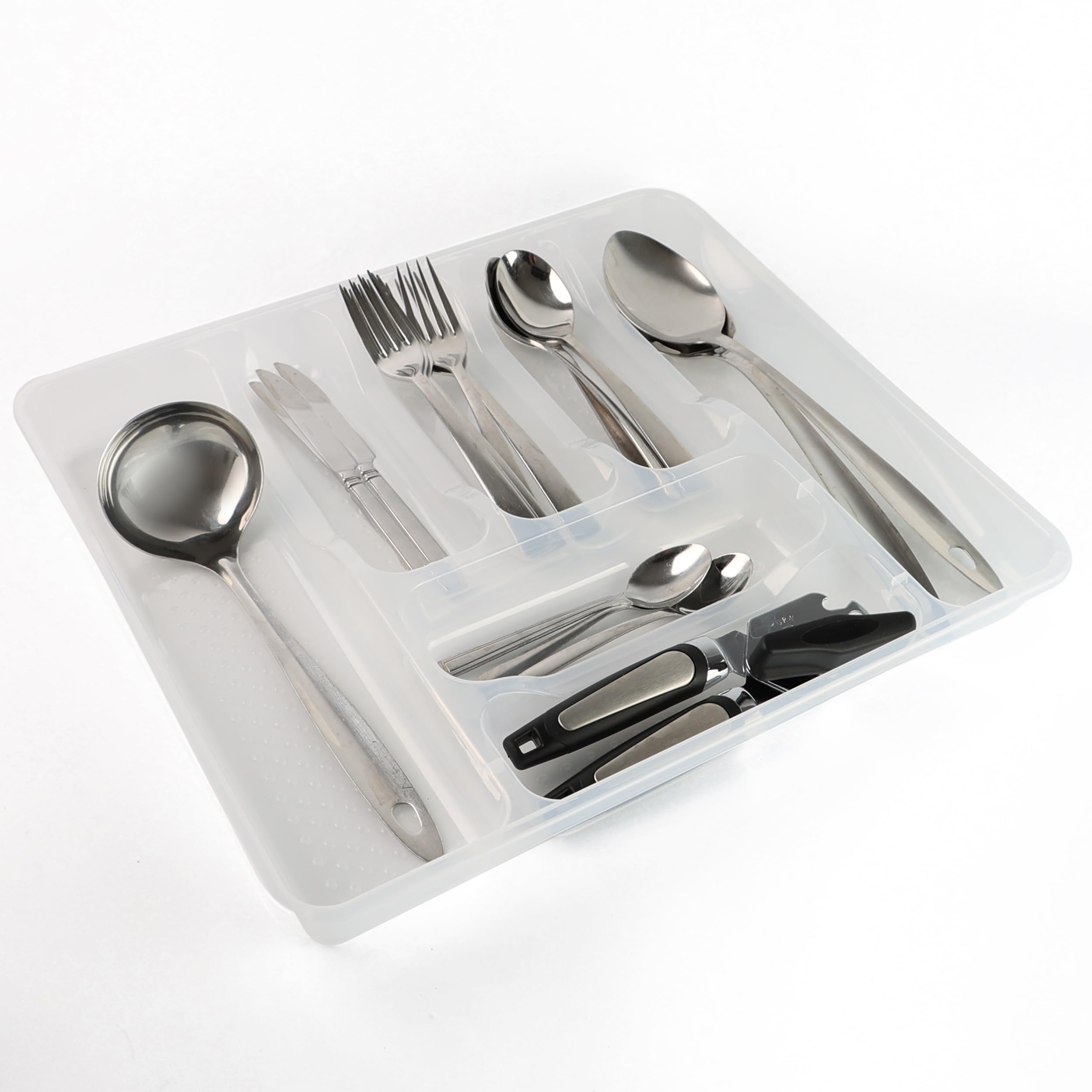 Divchi Transparent Cutlery Tray Kitchen Drawer Organiser 7 Compartments Utensil Spoon Fork Holder Silverware Flatware Storage Rack (Transparent)