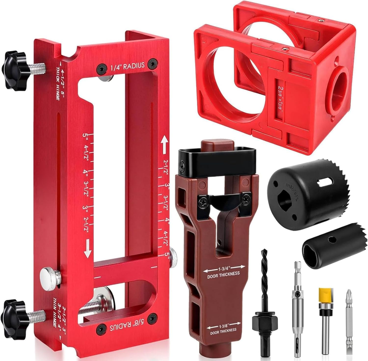 Garosa Aluminum Alloy Door Hinge Jig, Door Lock Installation Kit with Hole Saws and Drill Bits for Wood Cabinet Kitchen Hinge and Lock Installation