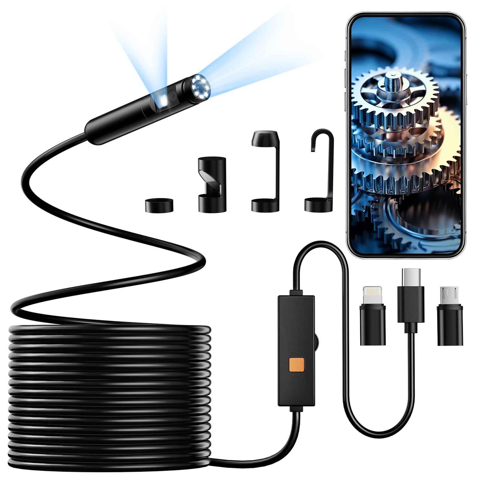 Endoscope Camera with Light, Dual-Lens 1920P HD Borescope Tools with 8+1 Adjustable LED Lights, 16.4FT Semi-Rigid Snake Cord IP67 Waterproof Inspection Camera for iPhone, iPad, iOS and Android Phone-image-7