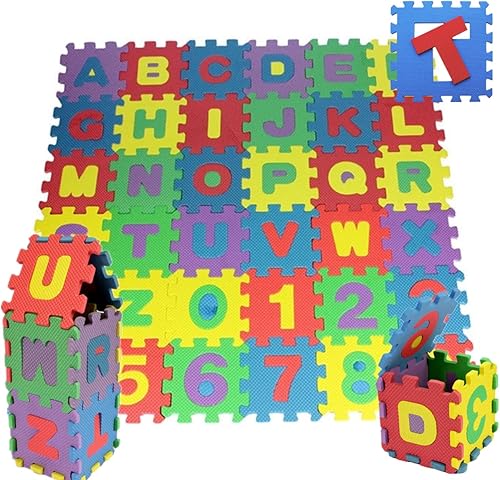 Rompecabezas de espuma para niños, tapete de juego entrelazado de EVA con alfabeto y números (tamaño pequeño, 4.7 x 4.7 pulgadas, alfabeto, 36 disponible en Yaxa Colombia