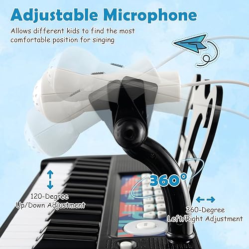 Miniatura 5 de HONEY JOY Piano para niños, piano de teclado negro de 37 teclas para niños con soporte de música y banco, piano de cola de bebé de juguete con