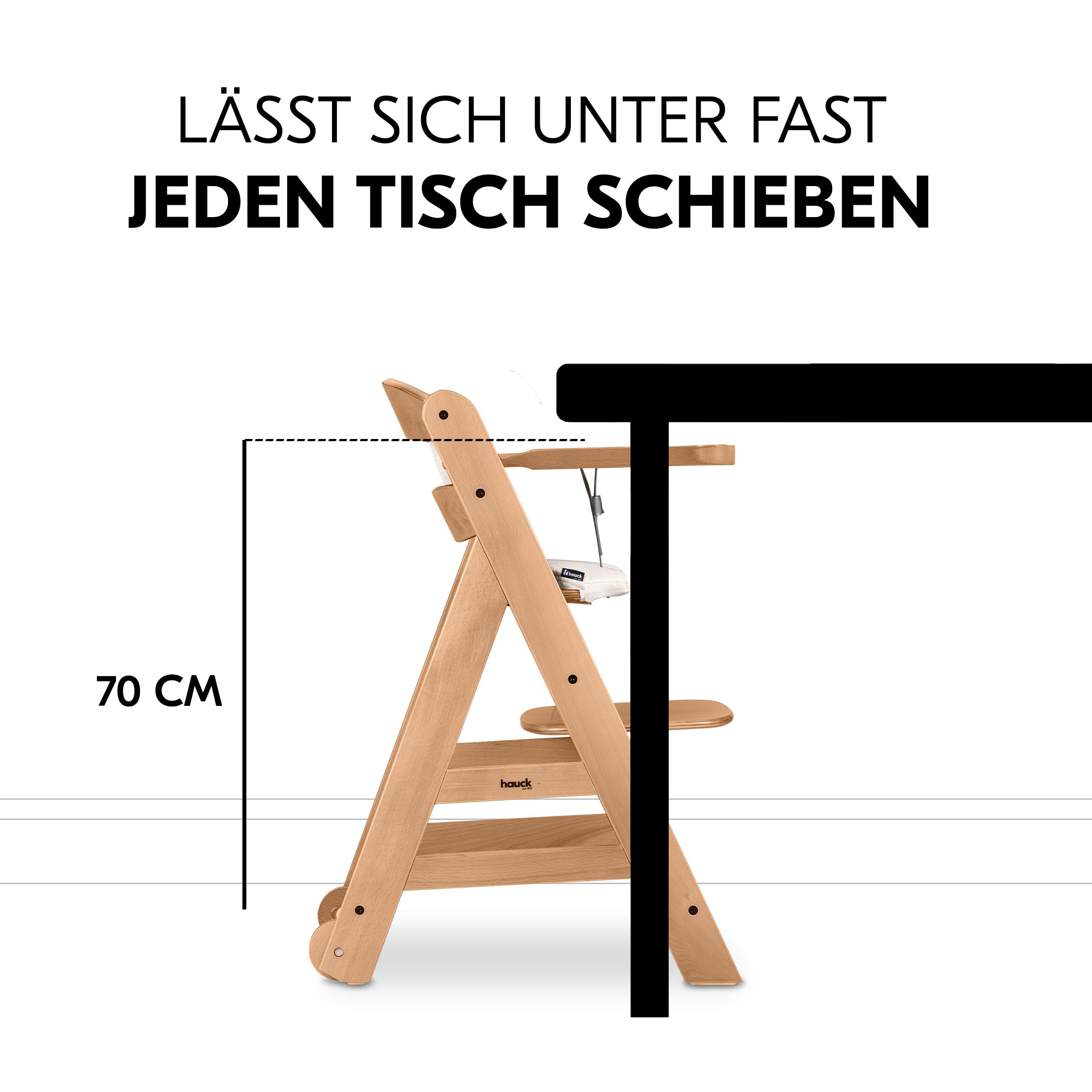 hauck Beta+ Hochstuhl Newborn Set mit Eco Bouncer - Natural | Mitwachsender Holz Kinderhochstuhl mit Rollen ab Geburt bis 90 kg | inkl. Neugeborenenaufsatz, Essbrett & Sitzkissen